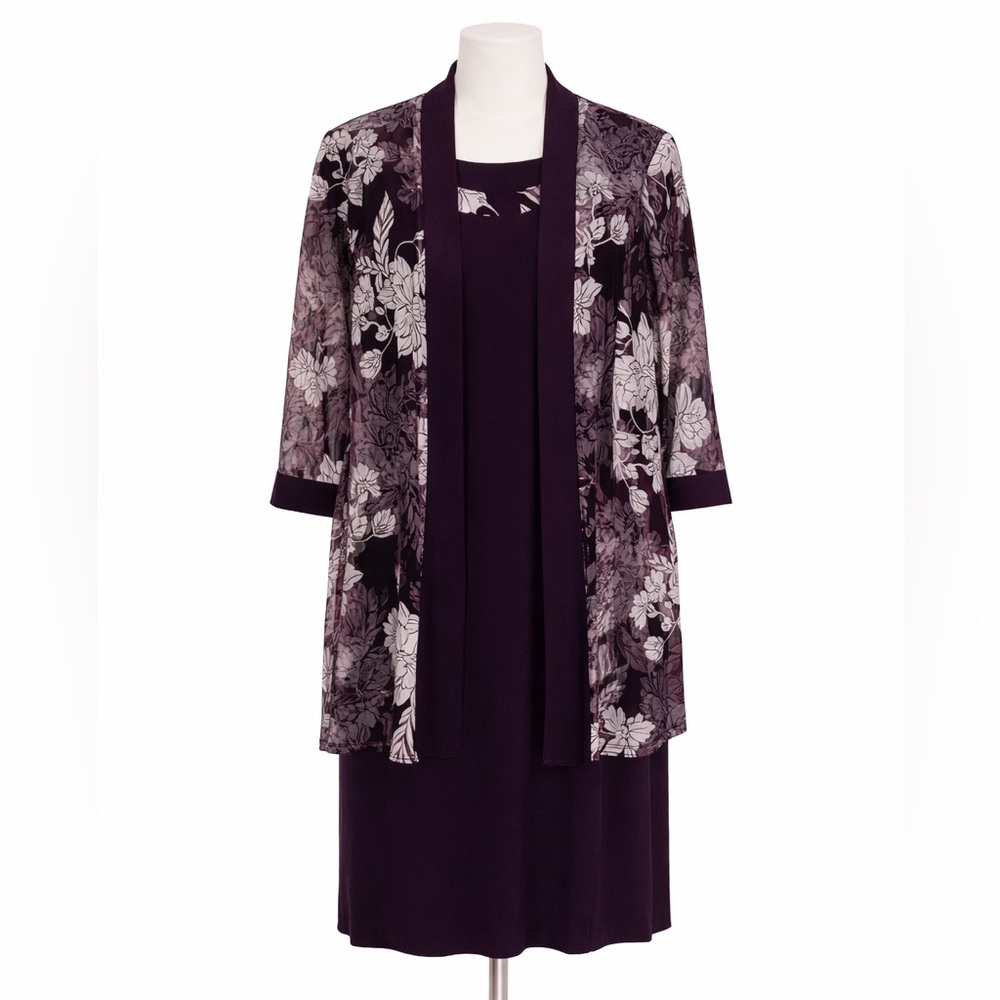 R&M Richards Purple Dress with Sheer Overlay Jacket-sz 16